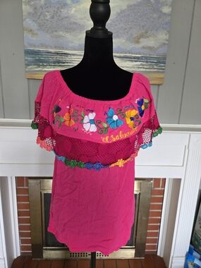 Bright Pink Embroidered Off-Shoulder Women’s Top